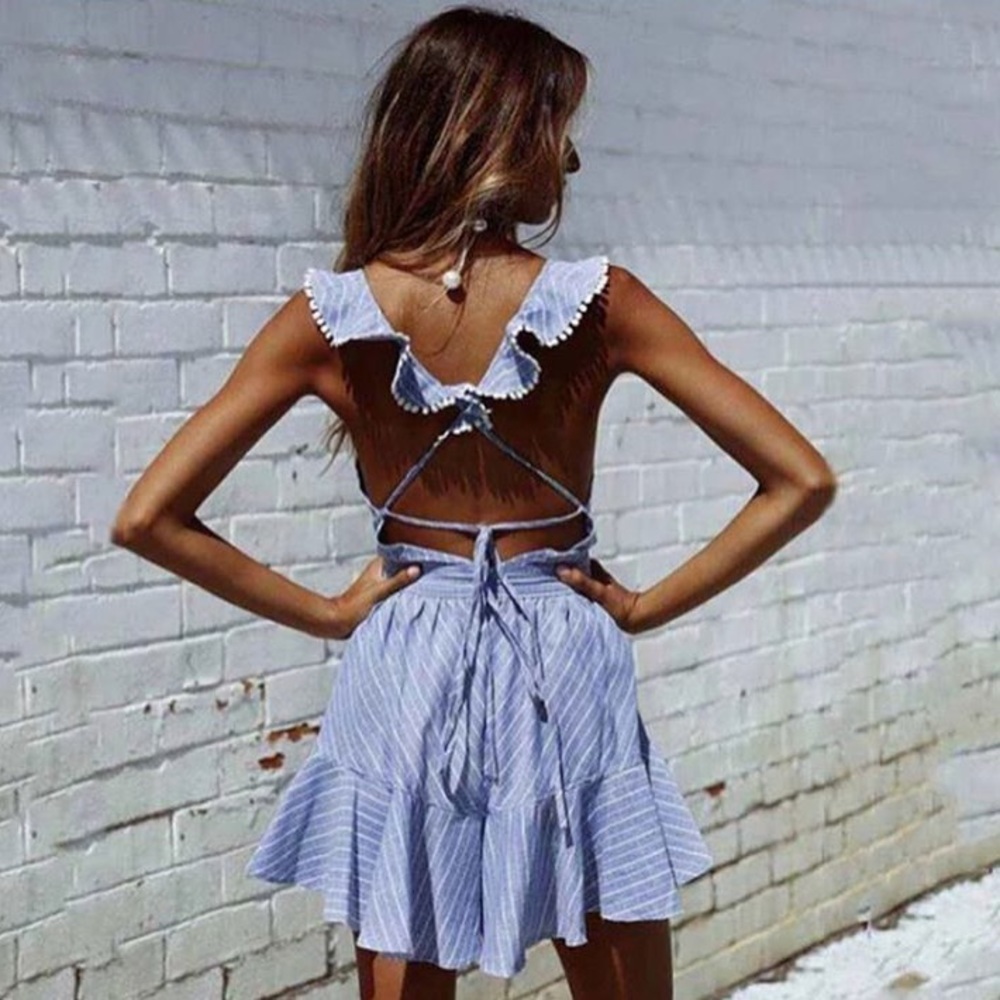 Blue striped romper